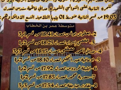 العشر الأوائل بمتوسطة عمر بن الخطاب — الفصل الثاني 2023